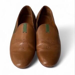 Rare Markhor Tan Mark Loafer Leather Shoes Green Brogue Accent Handmade Men 8.5*